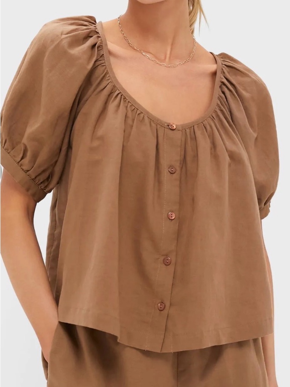 Tuckernuck × Studio McGee Mocha Cotton Linen Tully Top NWT